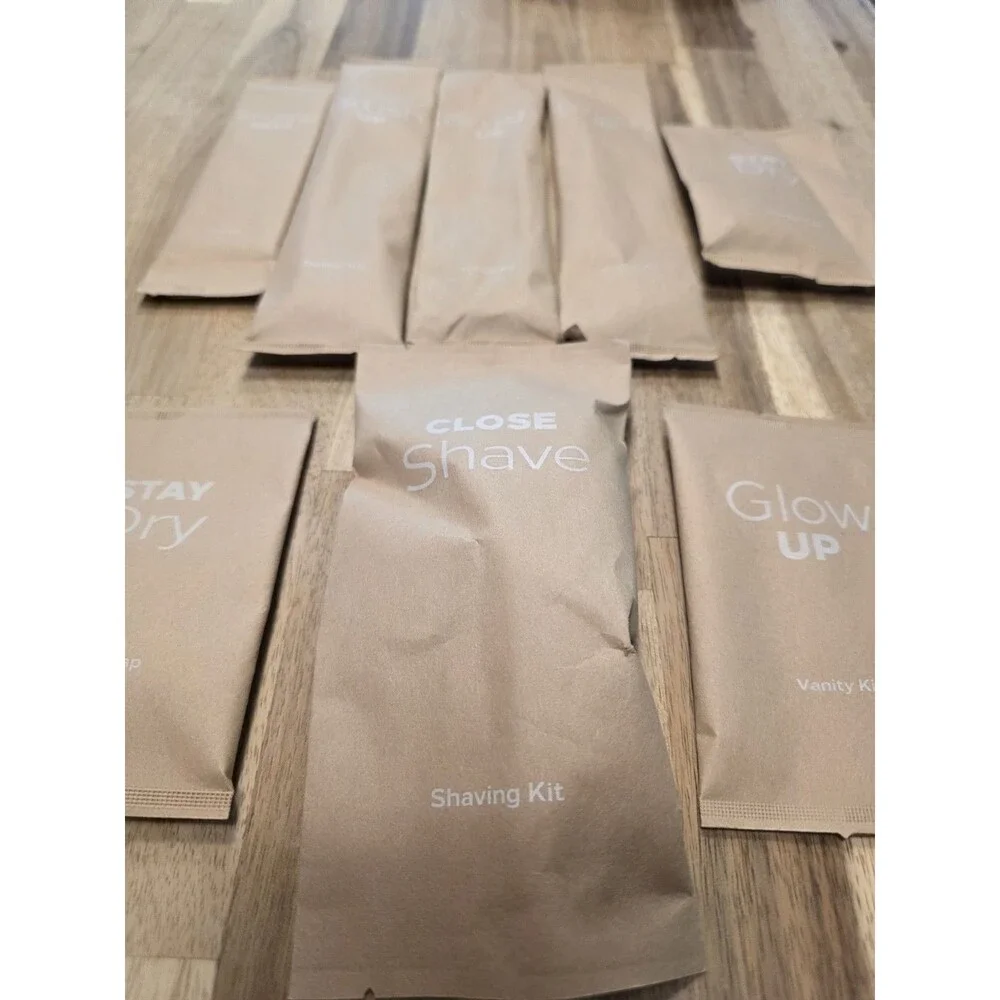 Eco-Friendly Hotel Amenity Kit Lot 8pc - Dental Shaving Vanity Kits Shower Cap